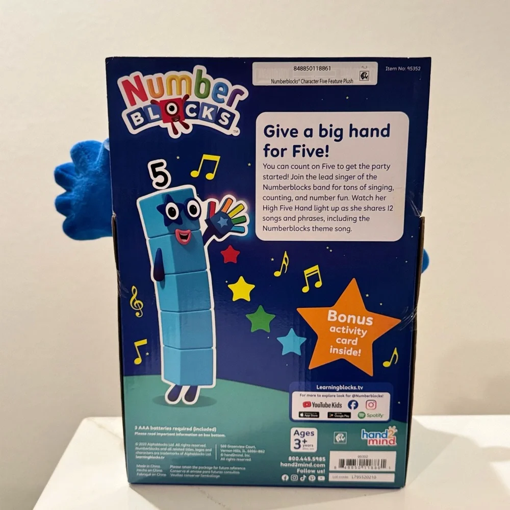 Hand2mind Sing-Along Numberblocks Five Plush, 12 Songs & Sounds from the TV Show